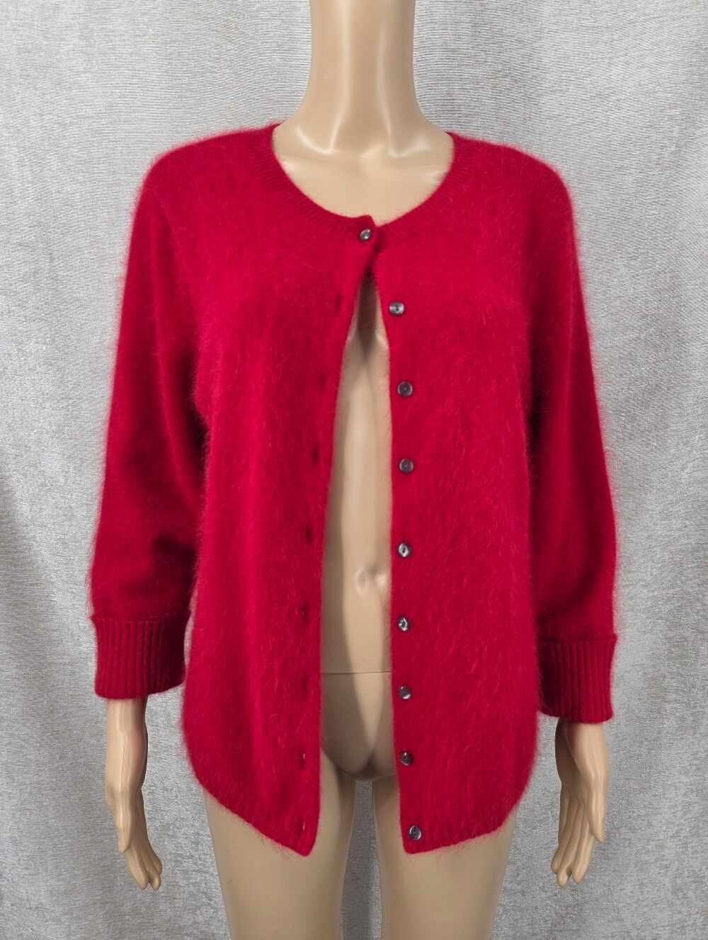 Apostrophe Angora Blend Vibrant Red Fuzzy Button Up Cardigan Sweater Vintage - Picture 4 of 11